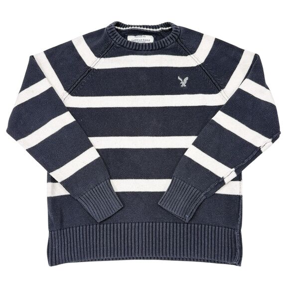 American Eagle Sweater Size Large‎ Blue Striped Vintage Fit Crew Neck Pullover - Picture 1 of 9